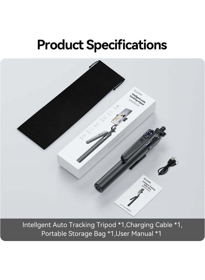 TELESIN 63" Smart Auto-Face Tracking Tripod with 360° Rotation, Remote & Gesture Control, No APP Needed, Compatible with Smartphone/Action Camera, Selfie Stick Tripod Stand for Video Live Streaming - Image 3